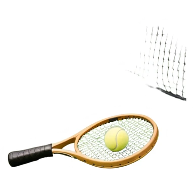 A tennis racket resting on the green grass of a tennis court, with a tennis ball placed nearby and the net stretching across the court. The background captures the fresh, open atmosphere of a traditional grass court, emphasizing the elegance and precision of the sport. sticker