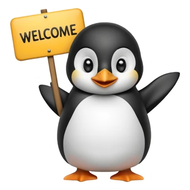 Penguin that holds big welcome sign sticker