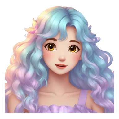Gorgeous Beautiful Blushing Petite Colorful-Shiny-Pastel-Fairy-Anime-Girl with beautiful gradient pastel hair aesthetic sticker