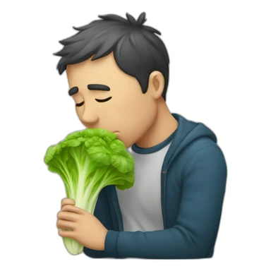  a depressed man kissing lettuce sticker