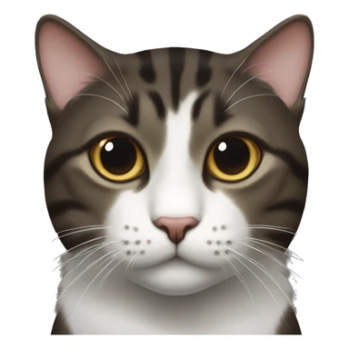 very dark brown and black tabby cat with white chest and white on right side of nose sticker