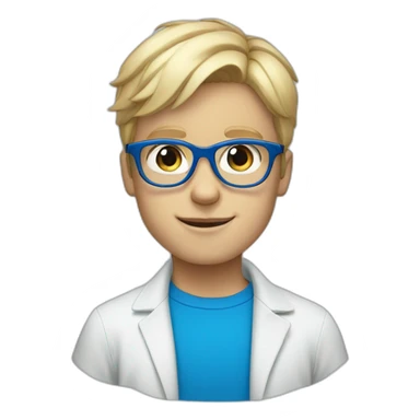blonde boy wearing dark blue glasses with blue eyes sticker