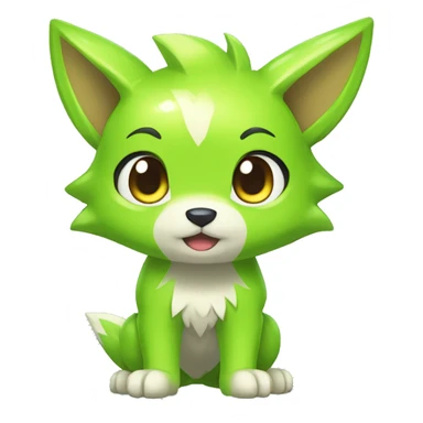 Cute Shy Shiny Chibi Lime-Green Fakémon-Wolf-Pokémon Full Body sticker