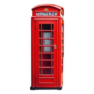 Cinematic Realistic depiction of an iconic red telephone box, rendered in vivid, saturated colors with detailed textures and reflective surfaces, set on a classic English street under soft, diffused daylight sticker