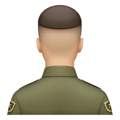 back of a soldier's head with military haircut, showing short hair and neck sticker