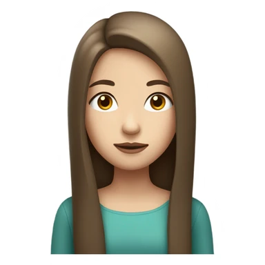 a girl with brown straight and long hair, white skin and a mole above her lip sticker