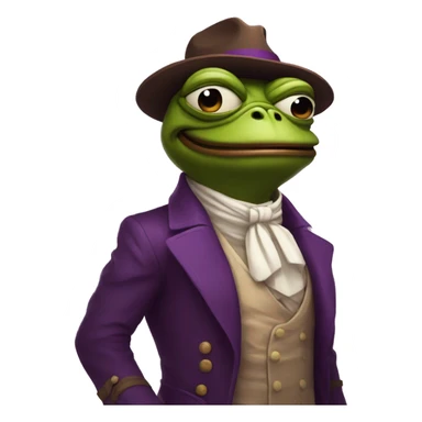 Pepe with a smile in brown and purple tones, stylish, brutal in a komonaut costume sticker