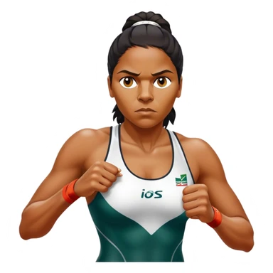 Cinematic Realistic portrait of Cathy Freeman, shown as an iconic Australian athlete with a focused, determined expression and modern athletic attire accented with subtle native motifs, rendered in dynamic, vibrant lighting sticker