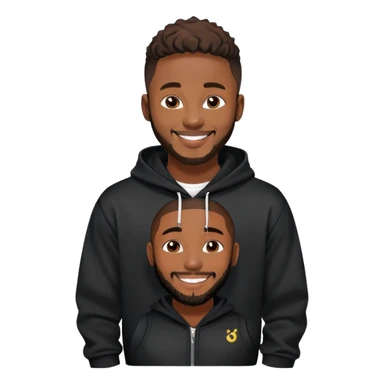 African yound man in his late 20s with a  bright smile with a short boxed beard, black hoody, and a low cut hair, looking like davido the musician sticker