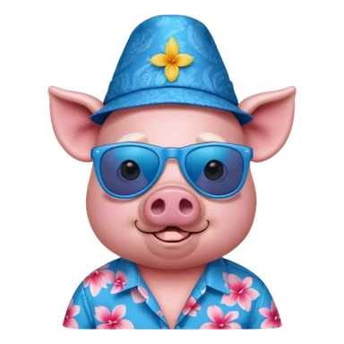 Pig with blue aloha shirt, birthday hat, sunglasses sticker