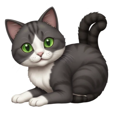 beautiful female solid dark grey cat with green eyes, white toes/paws and white patch on her chest rolling upside down sticker