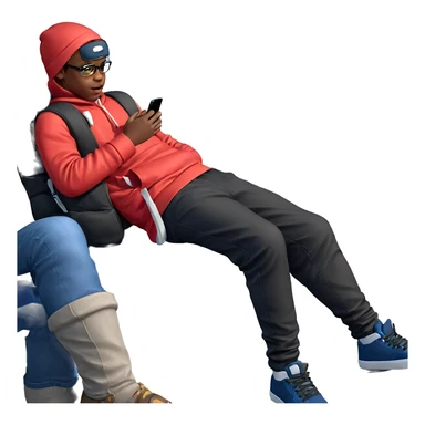 boy sitting outdoors with phone sticker