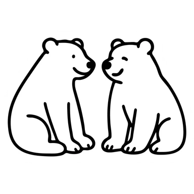 Two bears - a polar bear and a brown bear - sitting together and smiling at each other sticker