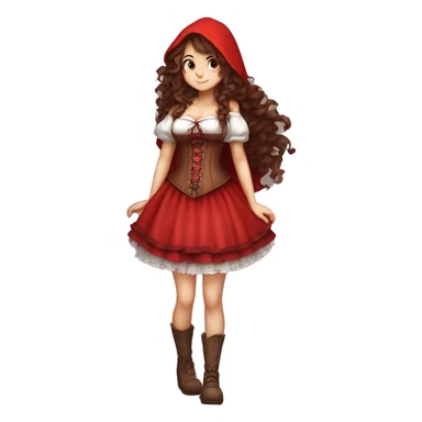 Little Red Riding Hood long curly hair brown corset and dress full body pose non-chibi sticker