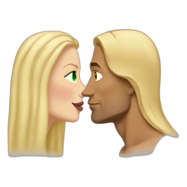 Dwayne Johnson kissing blond woman, with green eyes and very long hair sticker