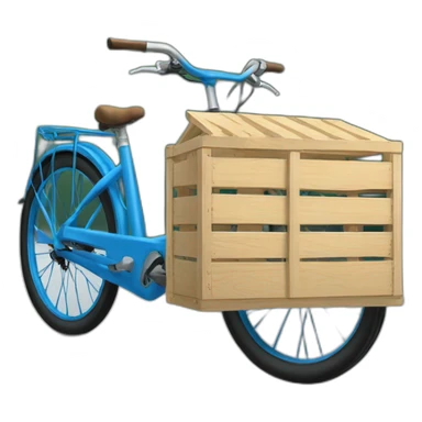 blue step-through bike with wooden crate on rear sticker