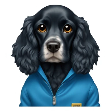 Black cocker spaniel in blue jacket  sticker