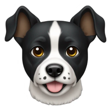 a black face dog with white chest sticker