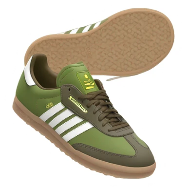 two khaki green adidas samba with a brown flat sole sticker