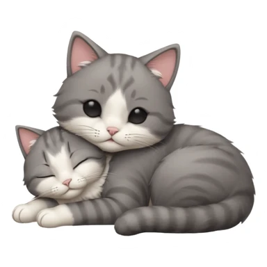 dark grey and white small cat with eyes closed, leaning his head on his paw while leaning on his elbow lying down sticker