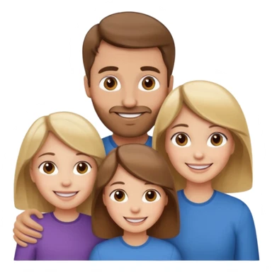 happy white family with one brown hair dad, one brown hair mom, one blonde girl, and one brown hair girl sticker