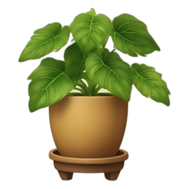 divine plant with big leaves in a brown flower pot on a stand in golden with four feet sticker