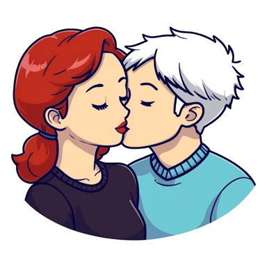 redhead girl kissing white-haired boy sticker