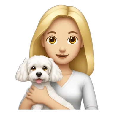 a blonde girl holding a bichonfrise in her hands sticker