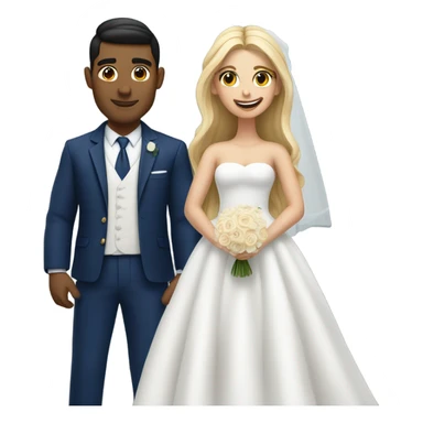 Puerto rican beard short hair with blue hat and navy blue suit getting Married with blond long hair girl with white  wedding dress  sticker