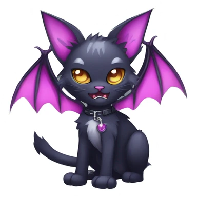   cool edgy kawaii anime-style ethereal dark-punk-themed animal vampiric cat-hybrid Fakemon with fangs and bat-wing-ears with a collar full body sticker