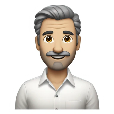 side a white man with blue eyes a thick dark brown and grey moustache, down turned black eyebrows and then dark grey hair he’s wearing an expensive watch and a white shirt and black dressy pants with beige loafers he’s looking at her smiling”  sticker