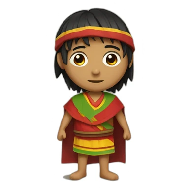 An Inca man, neck-length black hair, wearing a red headband and wearing a red poncho (with yellow, green and red lines) sticker