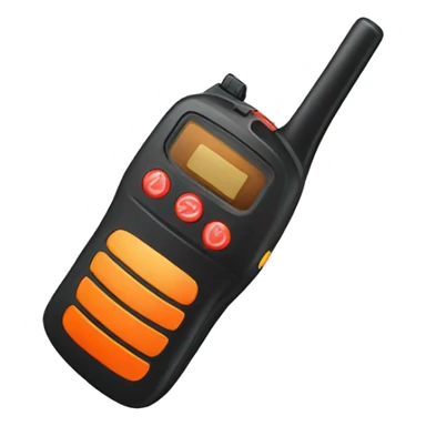 black walkie talkie with red-orange button on side sticker