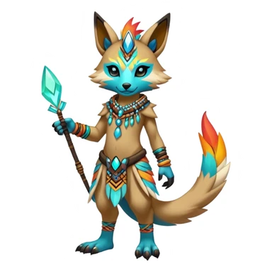 Anthro Sona Cool Edgy Cute Colorful Shy Shamanic Tribal Shiny Fakemon-Fantasy-Creature Full Body sticker