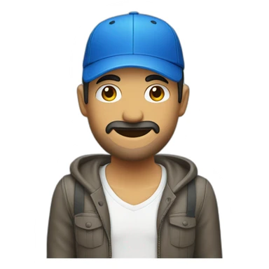 hombre vestido de azul con gorra sticker