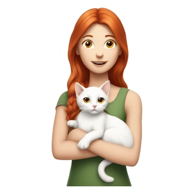 A red-haired girl with a white kitten in her arms sticker