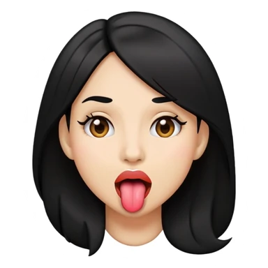 tongue out emoji with blackhair, women sticker