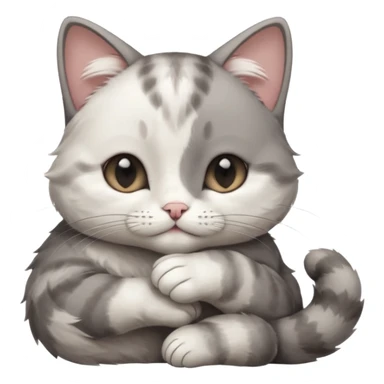 grey and white small cat with its eyes closed lying down with its paw curled under his chin holding it up sticker