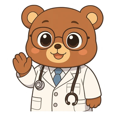 Make the anime style bear as a doctor cuter by giving it bigger eyes and a rounder face. Keep no background. The style should remain anime-like. sticker