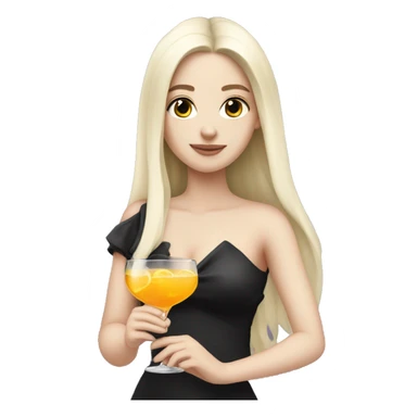 Pale girl with long black hair with chest holding cocktail sticker