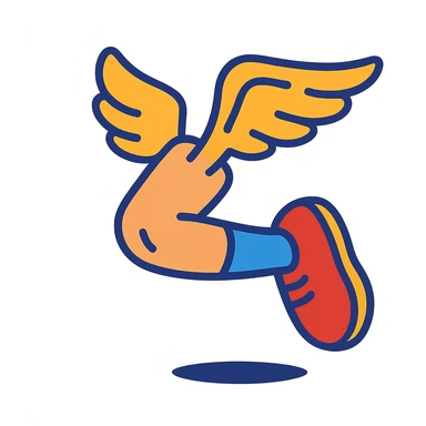 a flying leg with wings, cartoonish and fun sticker