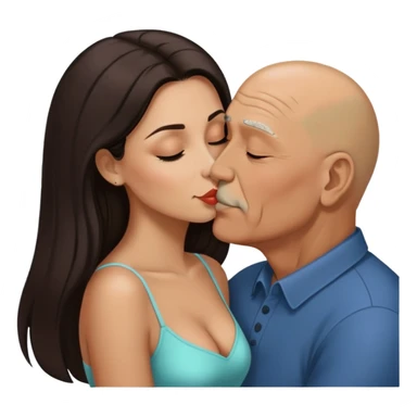 Beautiful woman with long dark hair, kissing a older Hispanic  bald man sticker