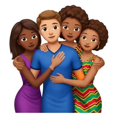 one american italian young brown-haired man surrounded by three african women with large butts hugging him and each other and massaging his crotch sticker