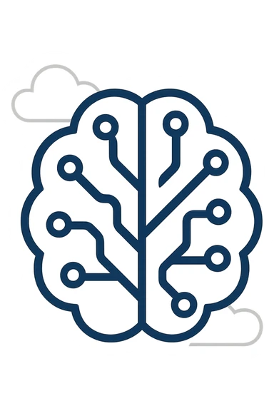 modern, clean, tech-inspired icon of an abstract brain or neural network, blue and white color scheme sticker