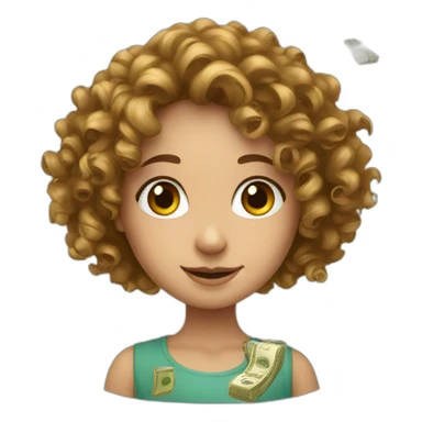 Curly European Girl and money sticker