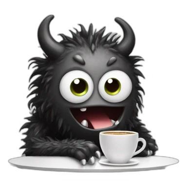 talkative black and white monster with a coffee sticker