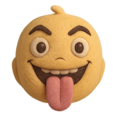 Make this crazy emoji more human with realistic skin texture, human-like eyes and mouth, keep the wild expression, 3D plush portrait style, front facing, transparent background. sticker