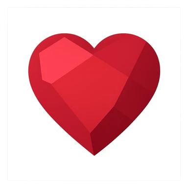 ruby heart vector illustration, icon-color-filled style, no outlines, 3-5 large facets, rich red color, simple light and shadow areas, minimalist for easy manual tracing sticker