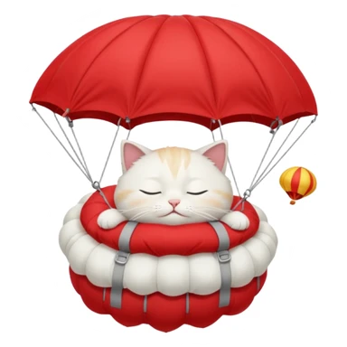 sleepy white cat riding red parachute sticker