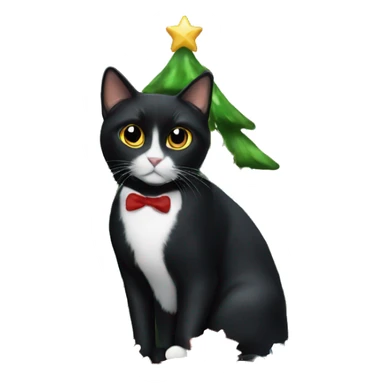 Black tuxedo cat sitting Christmas tree  sticker